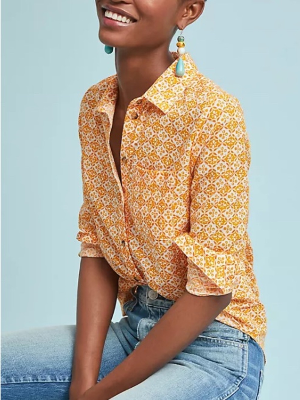 Maeve by Anthropologie Petrin Button-Down Size 0 Boho Indie Work Play Maximalist